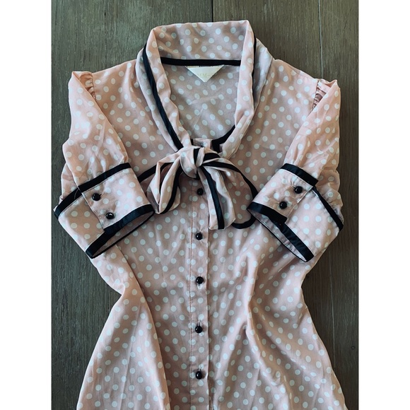 VINTAGE PolkaDot Tie Neck Blouse - Picture 3 of 7